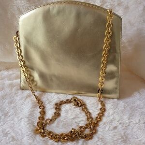 SALVATORE FERRAGAMO Vintage Metallic Gold Chain Leather Bag. AUTHENTIC!